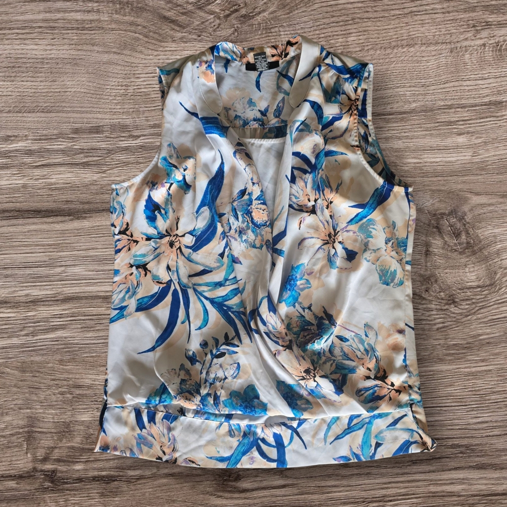 Alfani Floral Blue and Cream Blouse